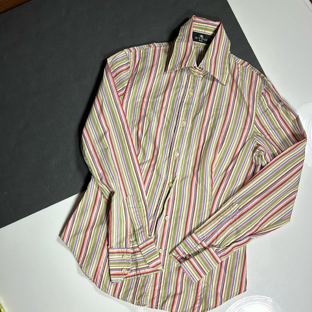 Etro Long Sleeve Button Front Vertical Striped Top